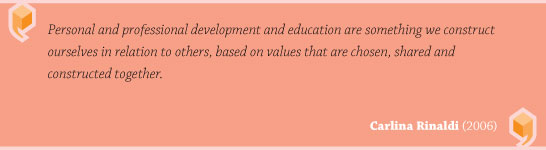 Quote Ranaldi " Personal and professional development and education are something we construct ourselves in relation to others, based on values that are chosen, shared and constructed together
